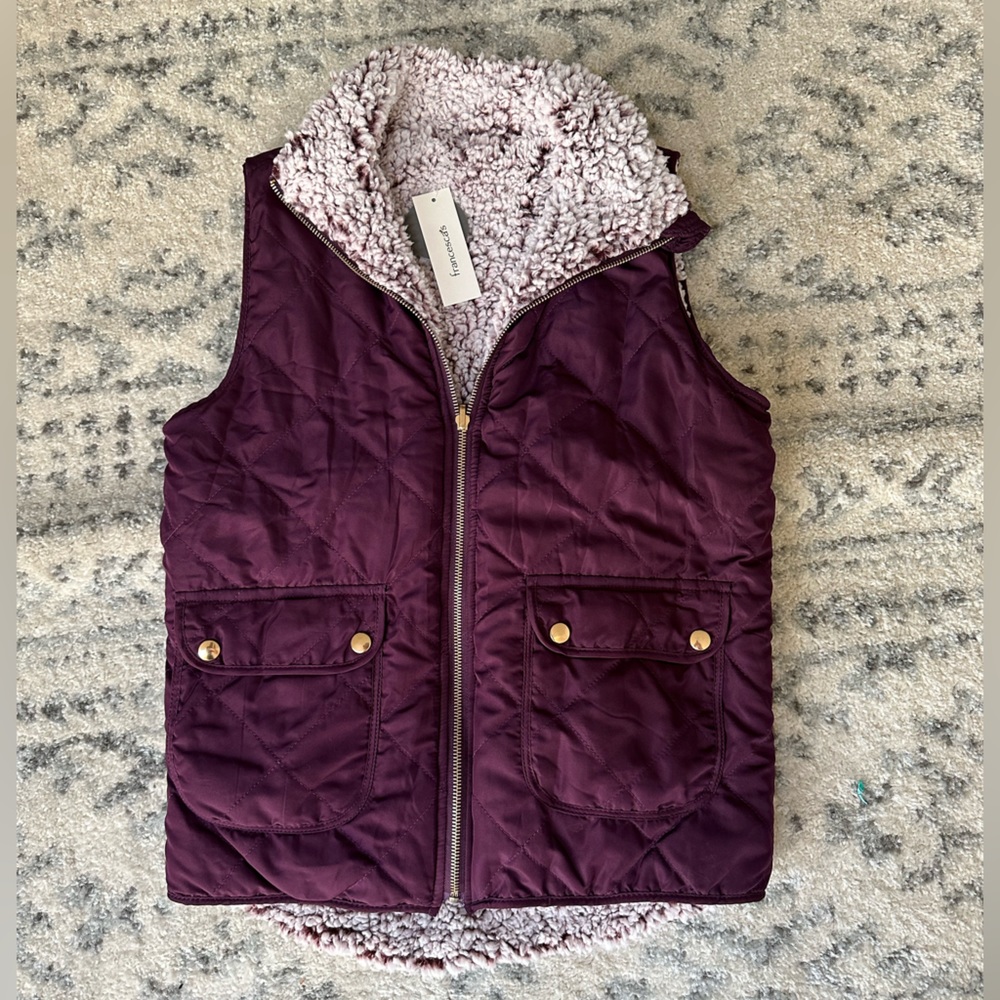 NWOT Francesca’s Reversible Purple Sherpa Vest - Medium